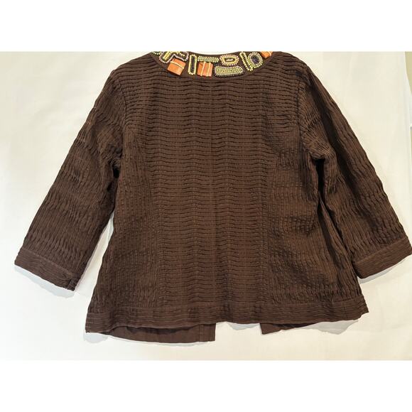 Chicos sz 2 Jacket‎ Blazer Women's Large Brown LIned African beaded Southwestern - Picture 7 of 9